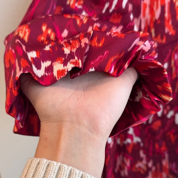 THML Burgundy Breanna Abstract Print Blouse Puff Sleeve - Picture 5 of 10